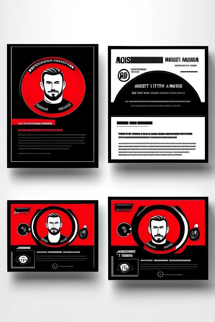 business card layout for a realistic gym instructor, red and black, vector art with gym machines, white background with email, address, phone number and Instagram icons