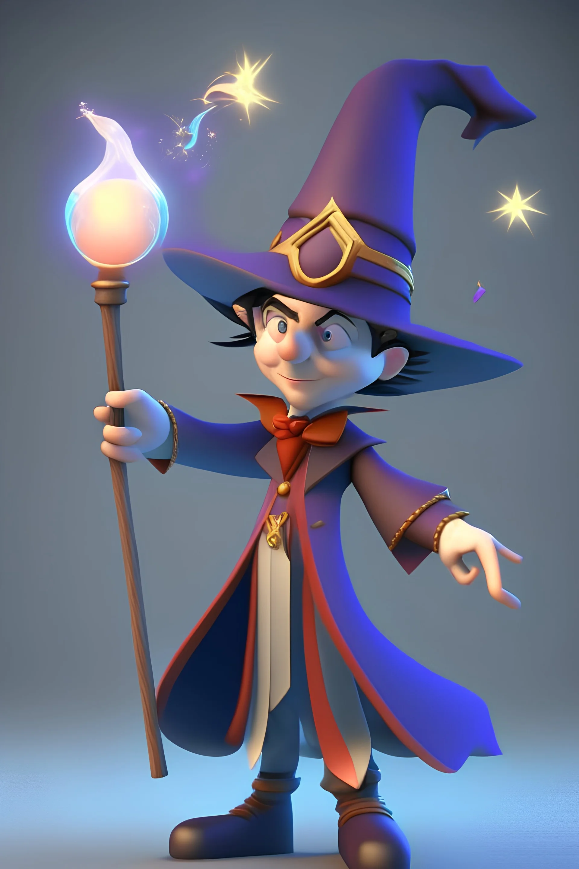 3D japanese super high quality animation style character who are the magician with the huge wand