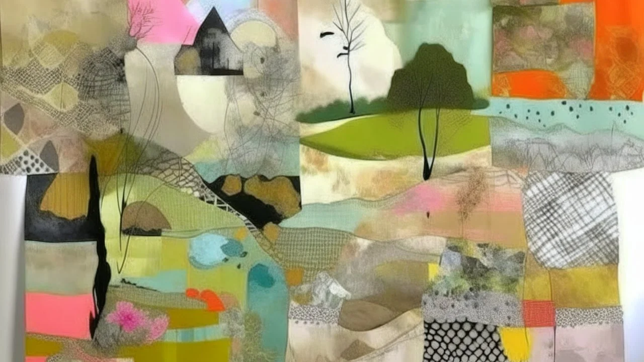 Explore the beauty of mixed media with this unique masterpiece of collage art!, pastel, soft tones, dramatic dutch light