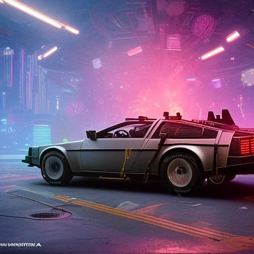 cyberpunk army DeLorean,cyberpunk 2077,center composition, ultra realistic,shiny, smooth, studio quality, octane render, Surrealism, Triadic colour scheme,glow-stick, god rays, ambient lighting,nightclub lighting, polaroid, 100mm, --ar 1:1 --v4