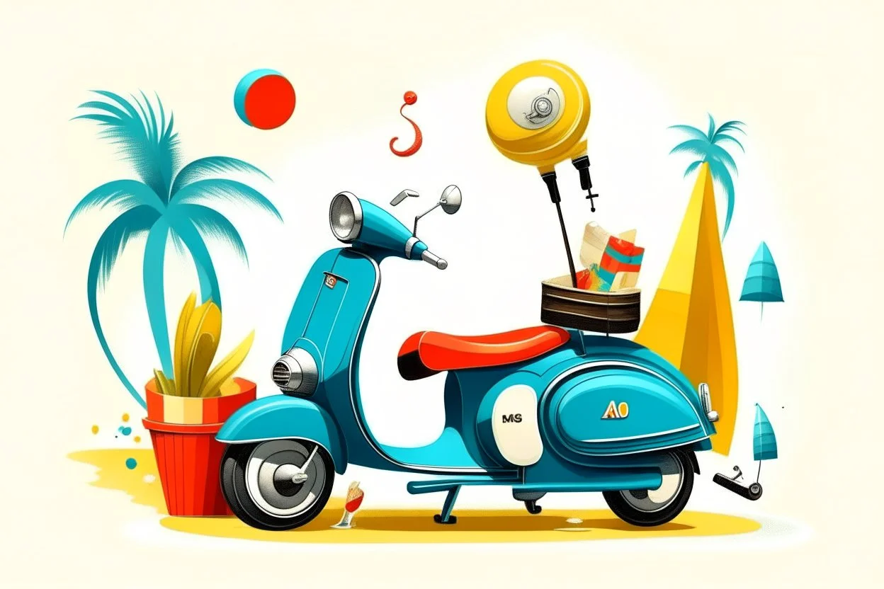 cool fun beach brand beach wear random design seaside bucket and spade vespa sunshine abstract objects like havana brand full page like basqiat