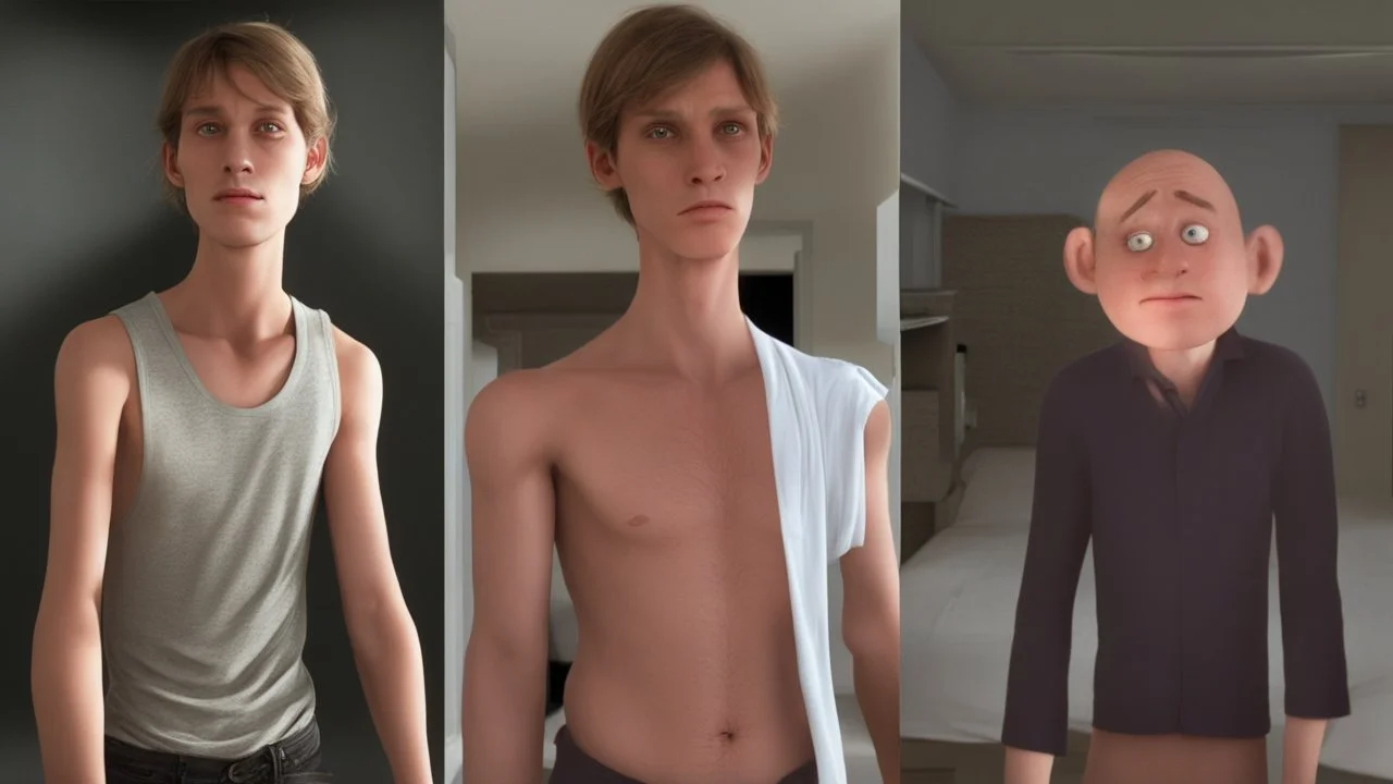 شخص جسمه عادي ووجه طولي ووضاصح عليه انو مسكين