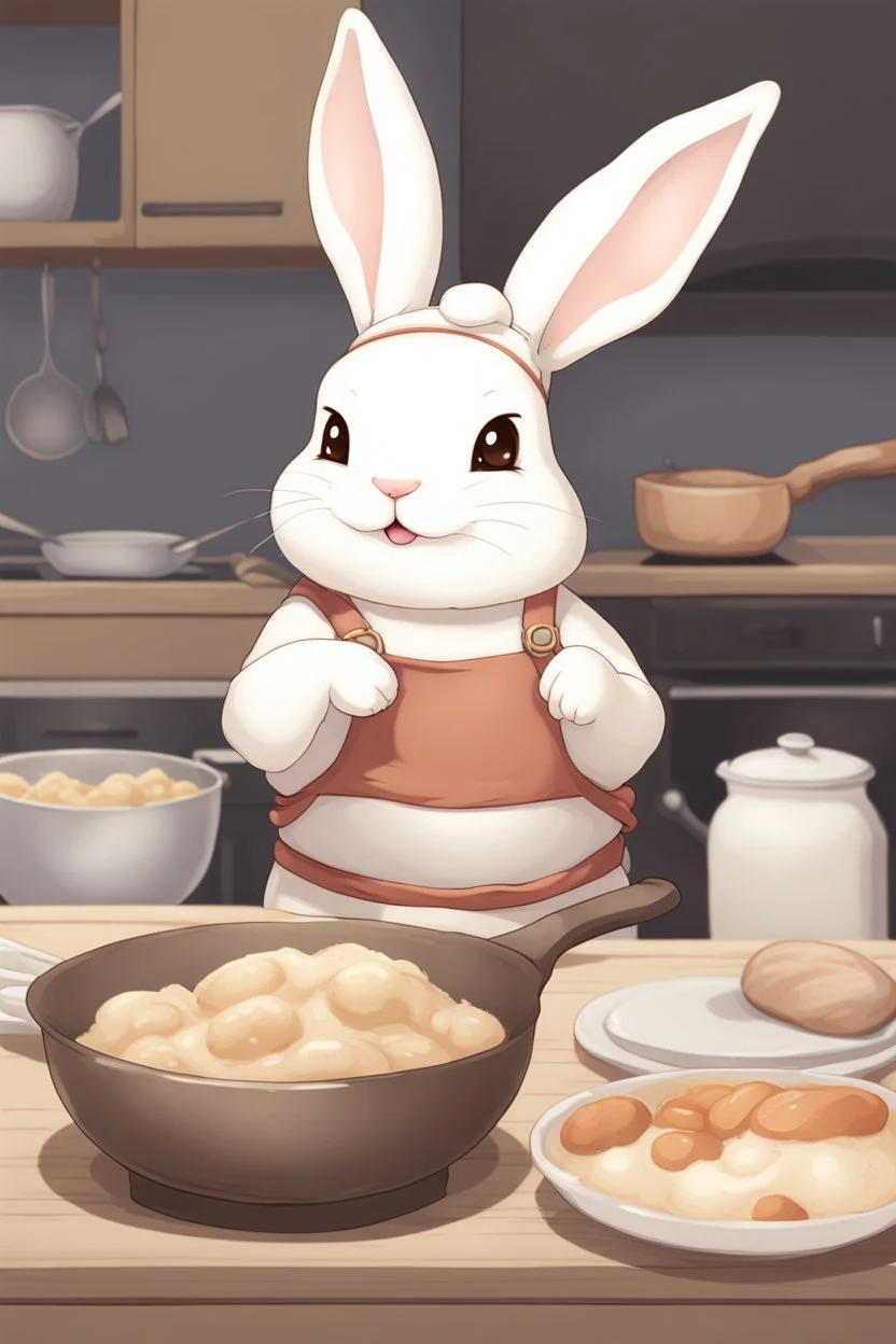 Cute chubby bunny floppy ears adventurer dnd cooking art realism