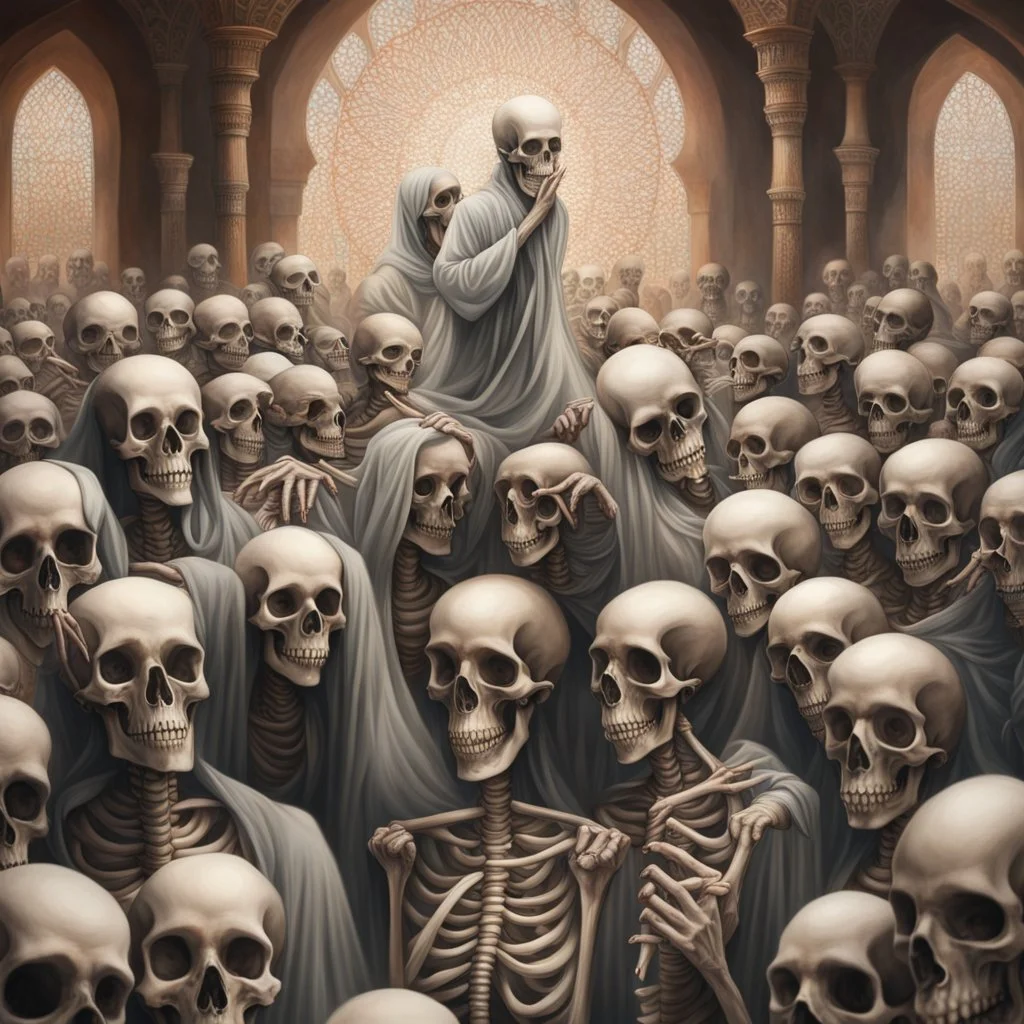 Hyper Realistic Skeletons Crowd with Sufi Background