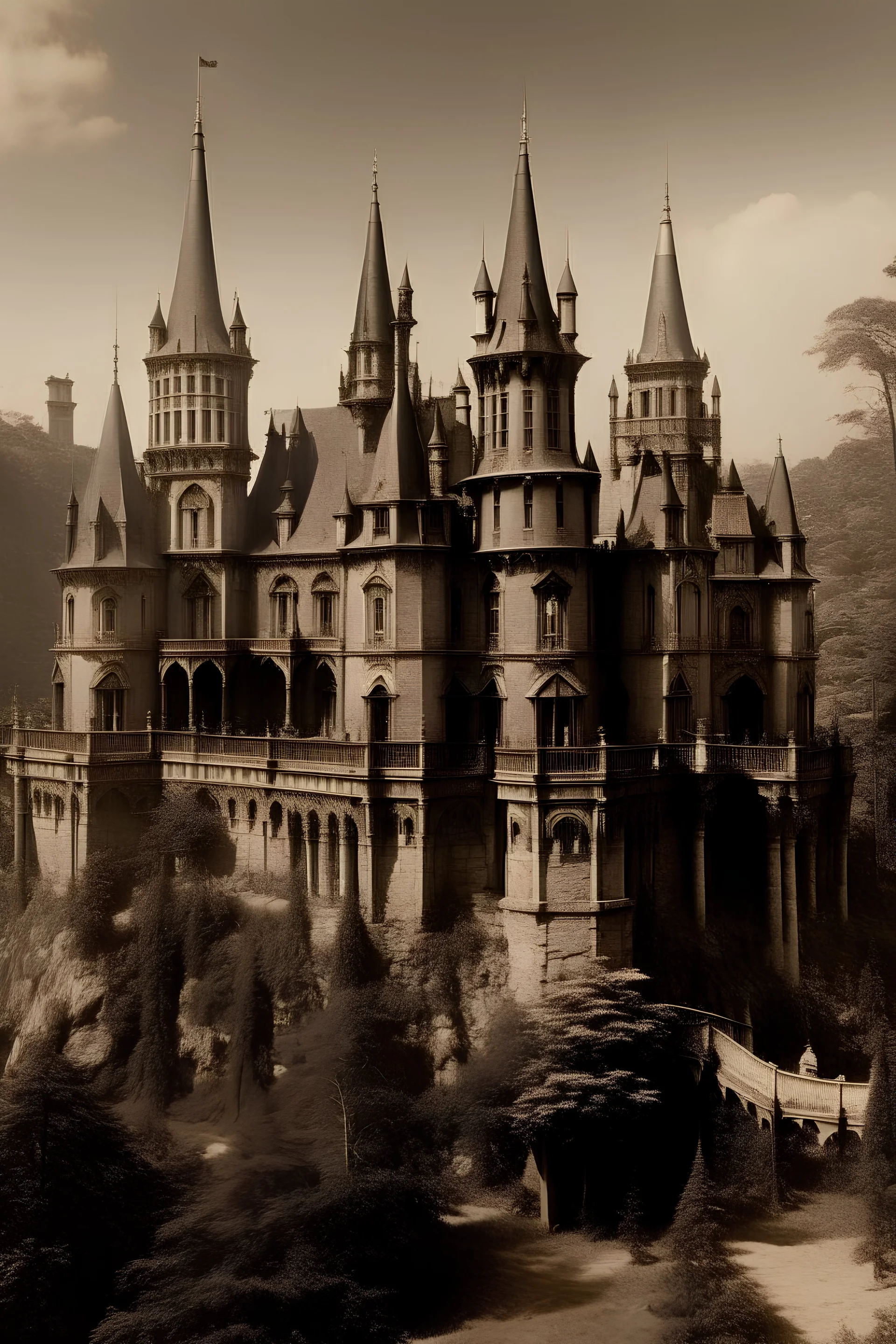 an Antebellum era photograph of an elf castle in a city