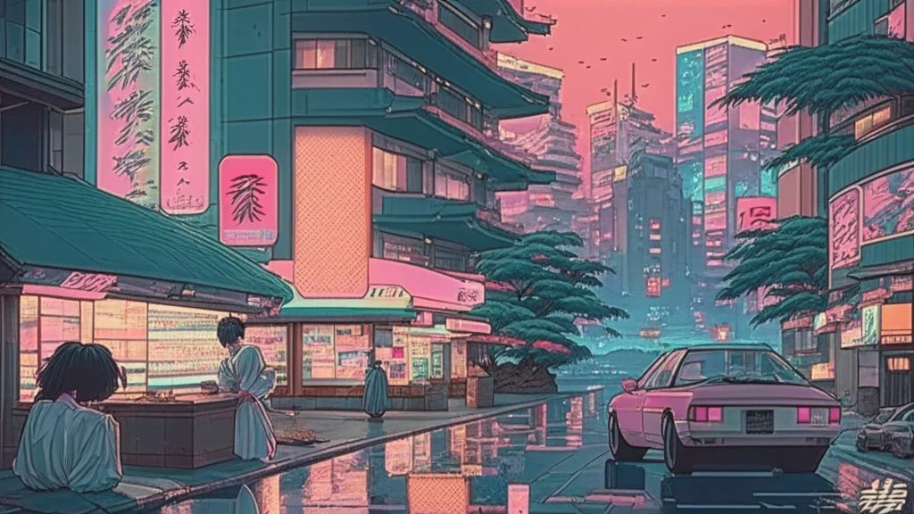soothing 80s Japanese city ,