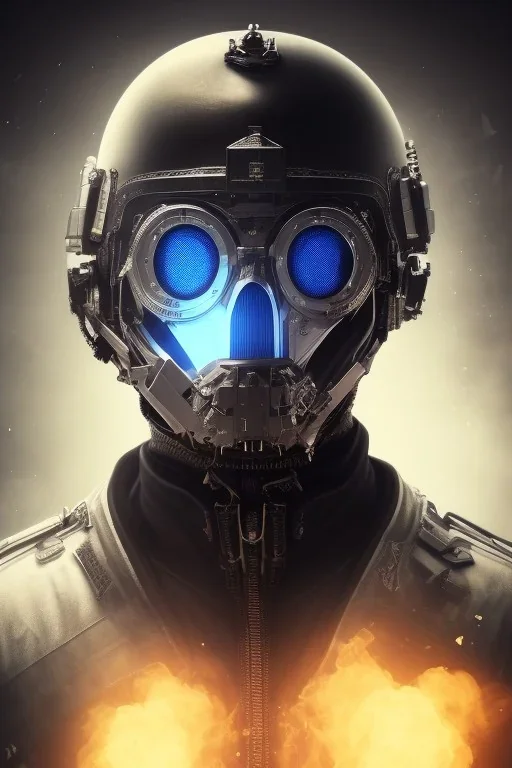 All Black british soldier, ghost, wearing high tech mask, white smoke, dark, rage, sorrow, high definition, ultra 8 k, volumetric lighting, blue fire, fog