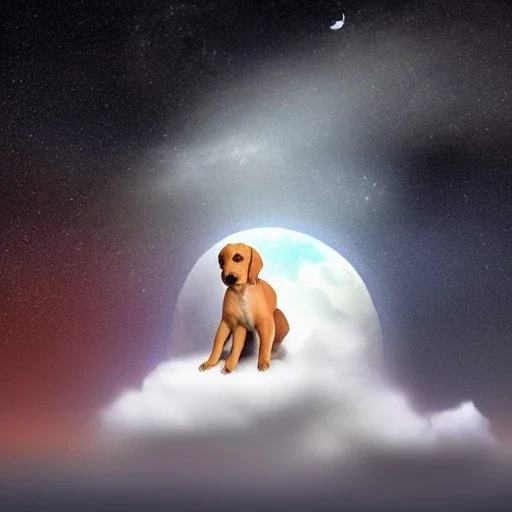 puppy sleep on the cloud in the moonlight