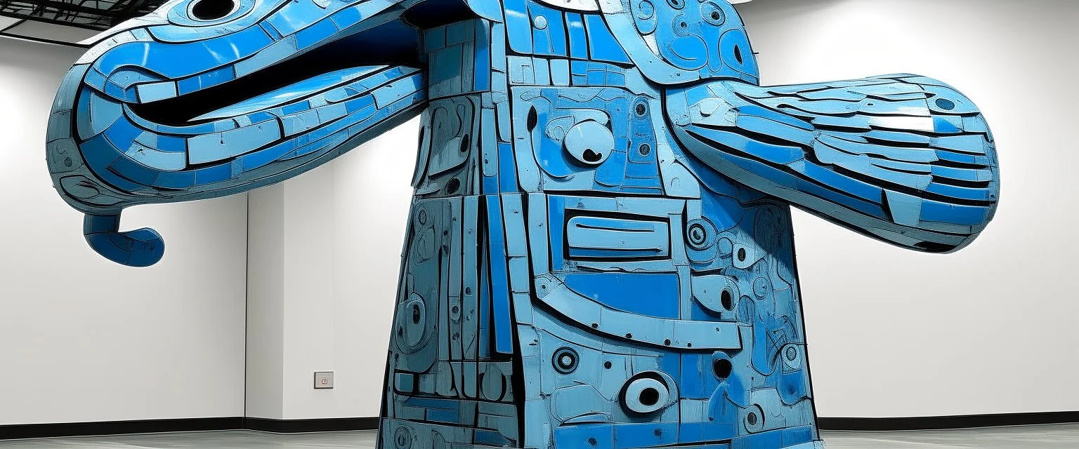 A cyan wind elemental crane painted by Jean Dubuffet