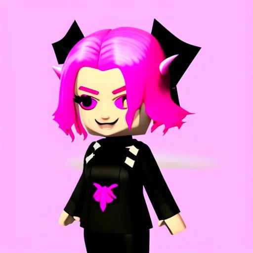 ROBLOX woman character pink hair with horns with white t-shirt and black tie