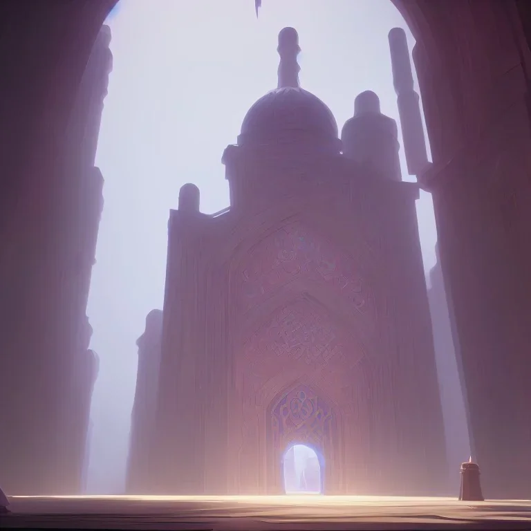 A magic door opening to a Giant mosque , high quality, high details , hd, hyper realistic, magic style ,