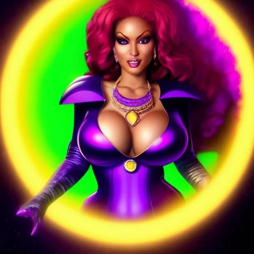 ultra detailed fullbody portrait of busty beautiful Starfire , wearing skintight purple costume, extremely detailed digital painting, intrincate, extremely detailed smiling face,crystal clear Big Green eyes, in the style of Adam Hughes , mystical colors , perfectly centered image, perfect composition, rim light, beautiful lighting,8k, stunning scene, raytracing