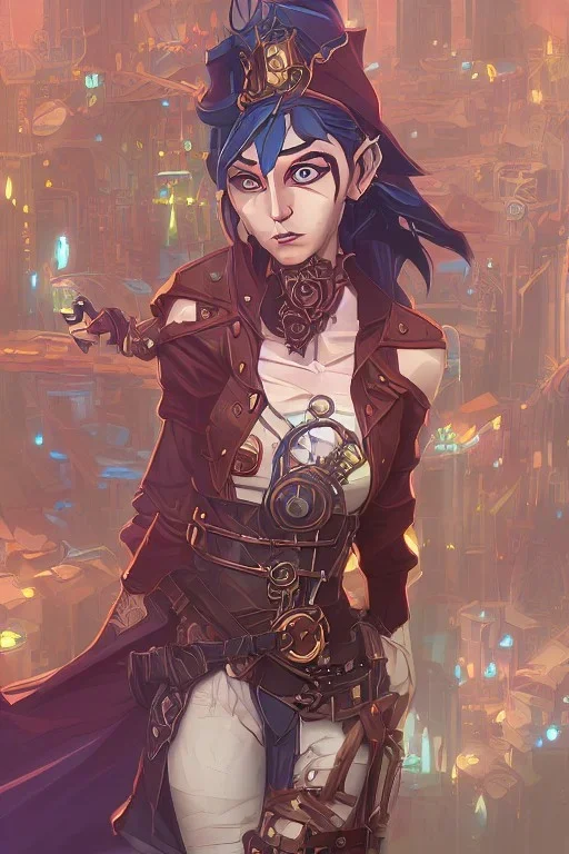 steampunk elf in a magical city