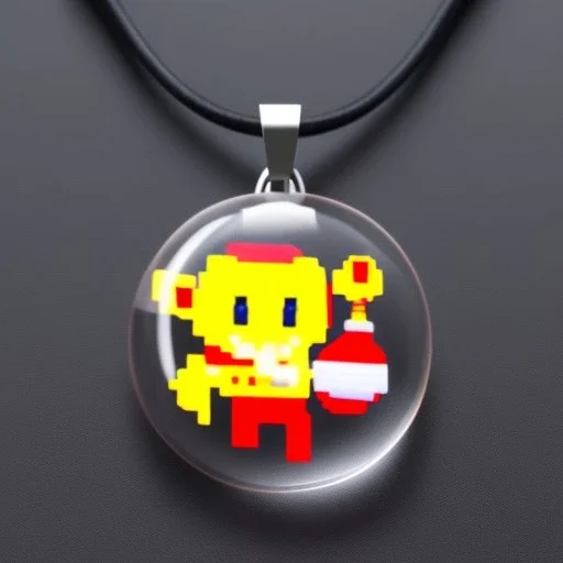 Clear polyester necklace with a pendant featuring a design inspired by a favorite video game character