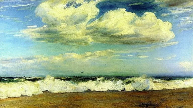 Sunny day, clouds, sea waves, max liebermann painting