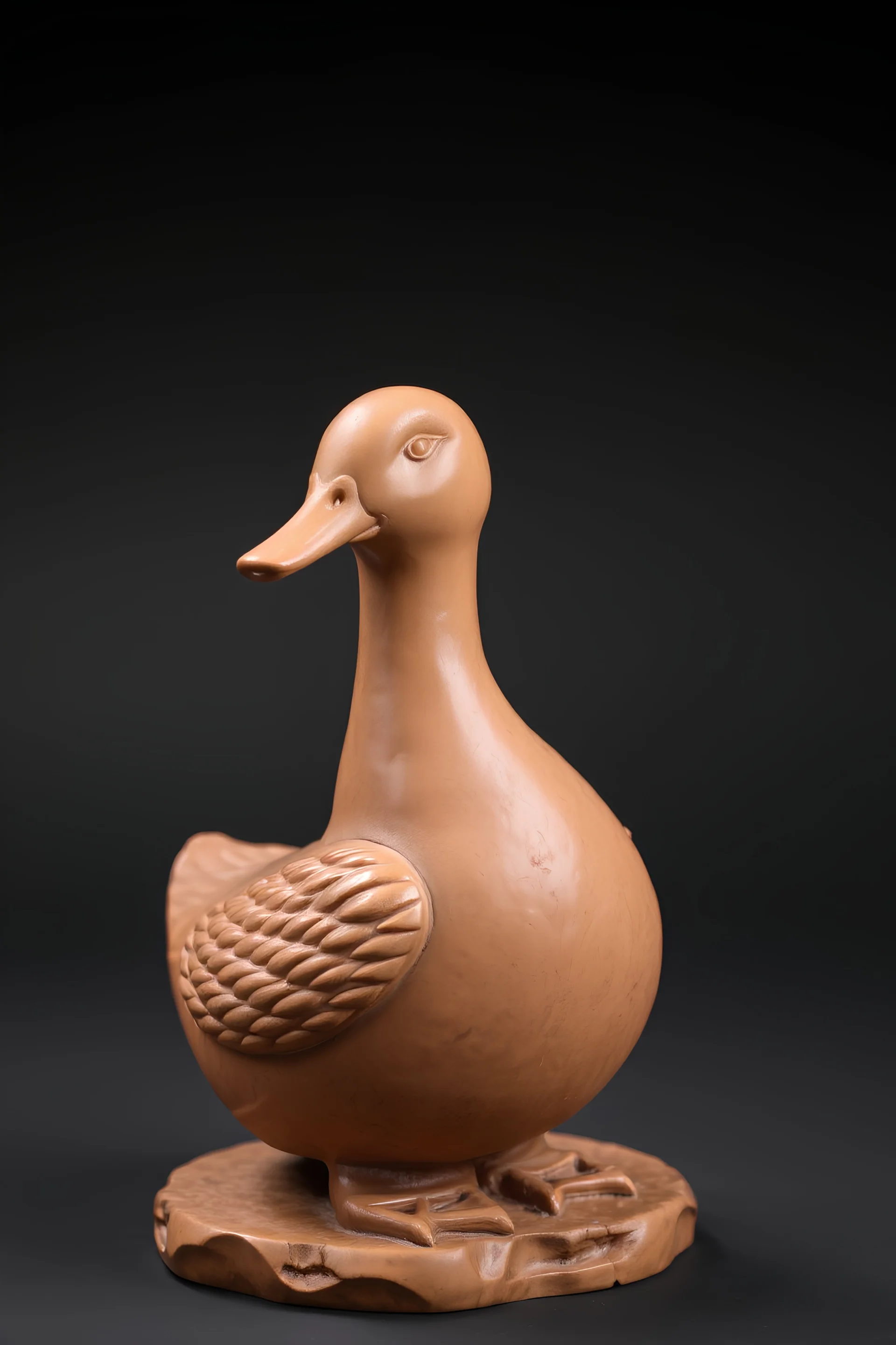 A terracotta duck carved by the Japanese sculptor Enku