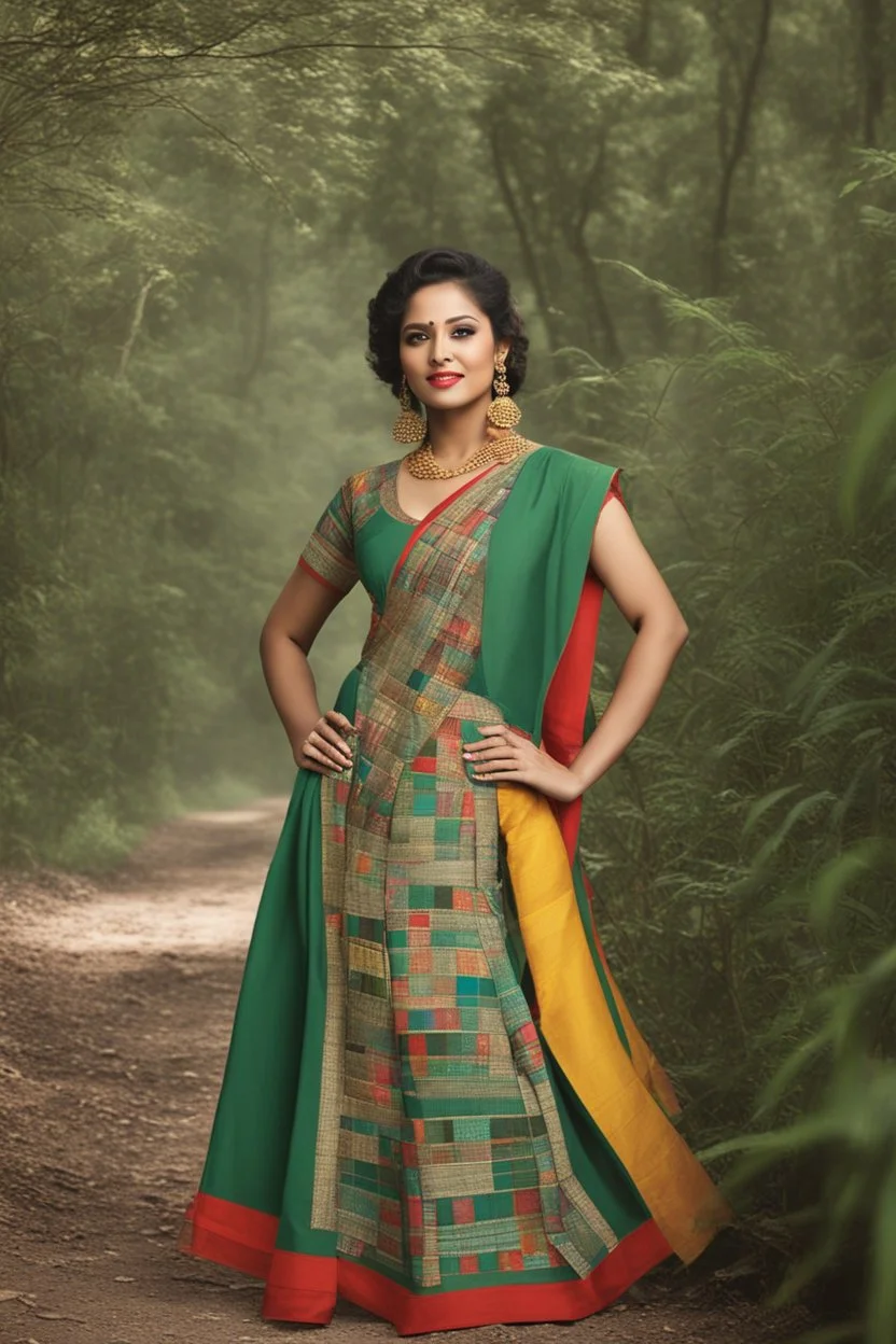 Aesthetic, 3D, Digitized, Hyper realistic, Surreal, Mesmeric, "Assamese Ethnic Tribal / Traditional Woven Women Attire" & Textile (Handloom) Industry themed Mekhela Chador (The bottom half of this distinct dress is called the 'Mekhela ', a round fit used waist downwards over a petticoat) designs, **Featured Designs:** A captivating performer who uses the rich history of Assamese woven textiles as inspiration for her artistic expression, creating a mesmerizing fusion of tradition and innovation.