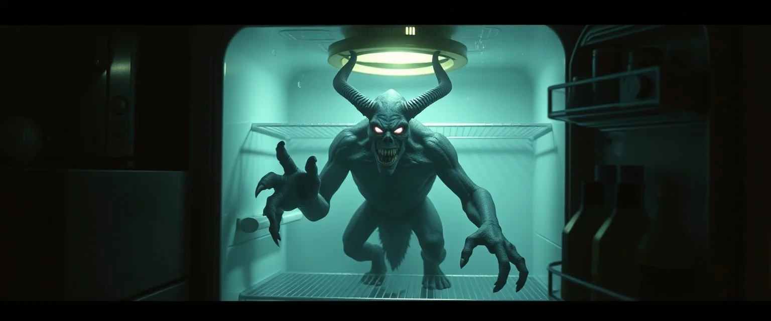 demon in the fridge in the style of fallout 4