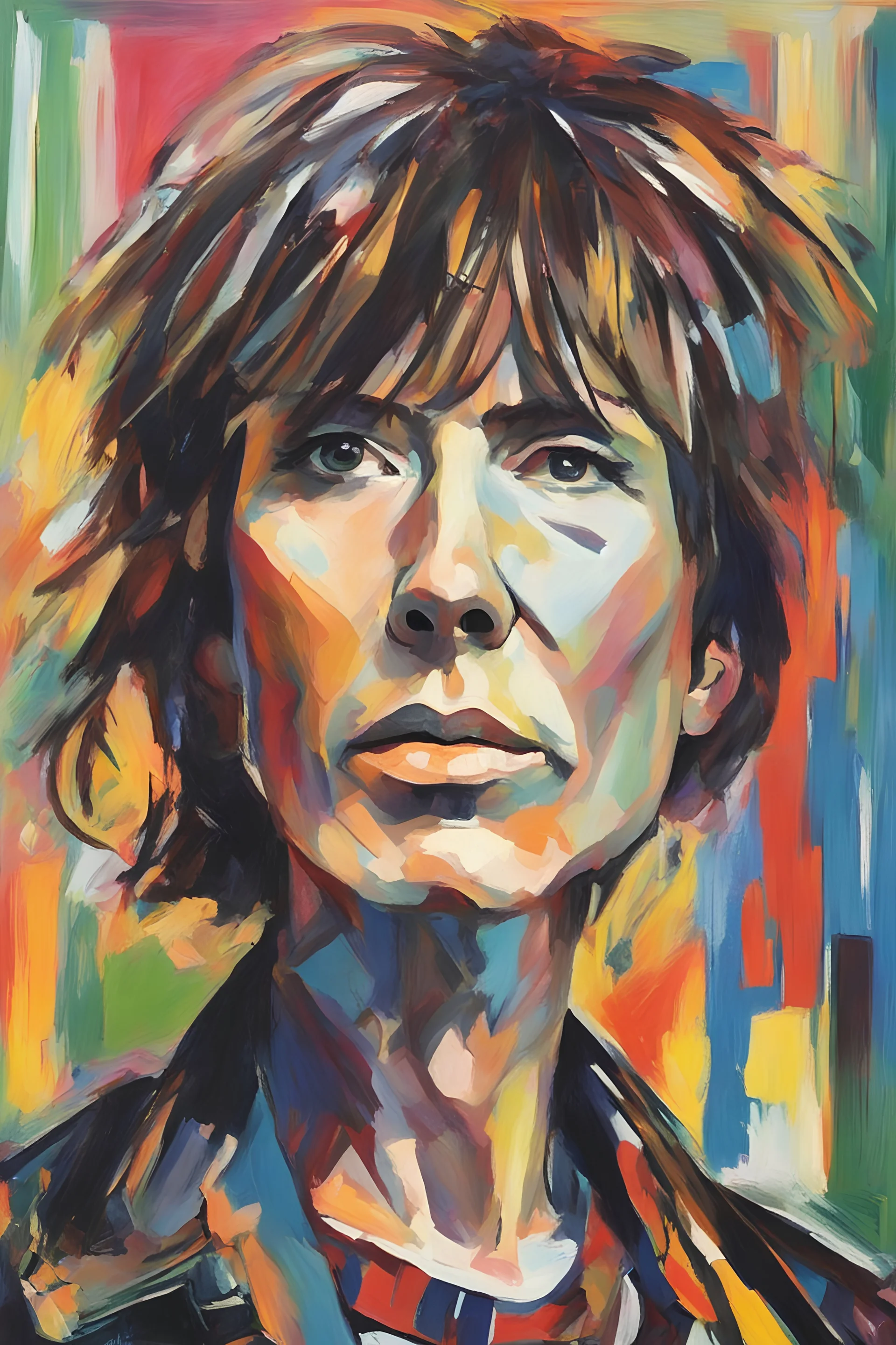 create an abstract portrait of Chrissie Hynde in the fauvist, expressionist art style of Oskar Kokoschka, Andre Derain , and Georges Rouault, highly detailed facial features, 4k