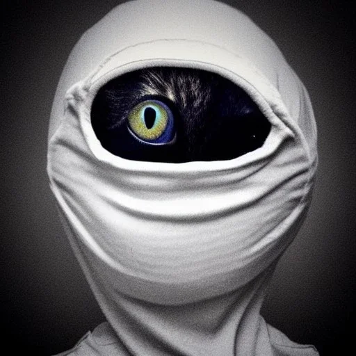 Creepy photo, balaclava, alien, lady, dancing cat