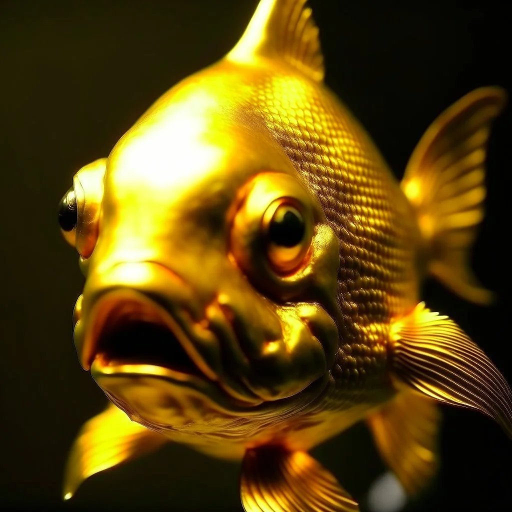 a golden fish with human face