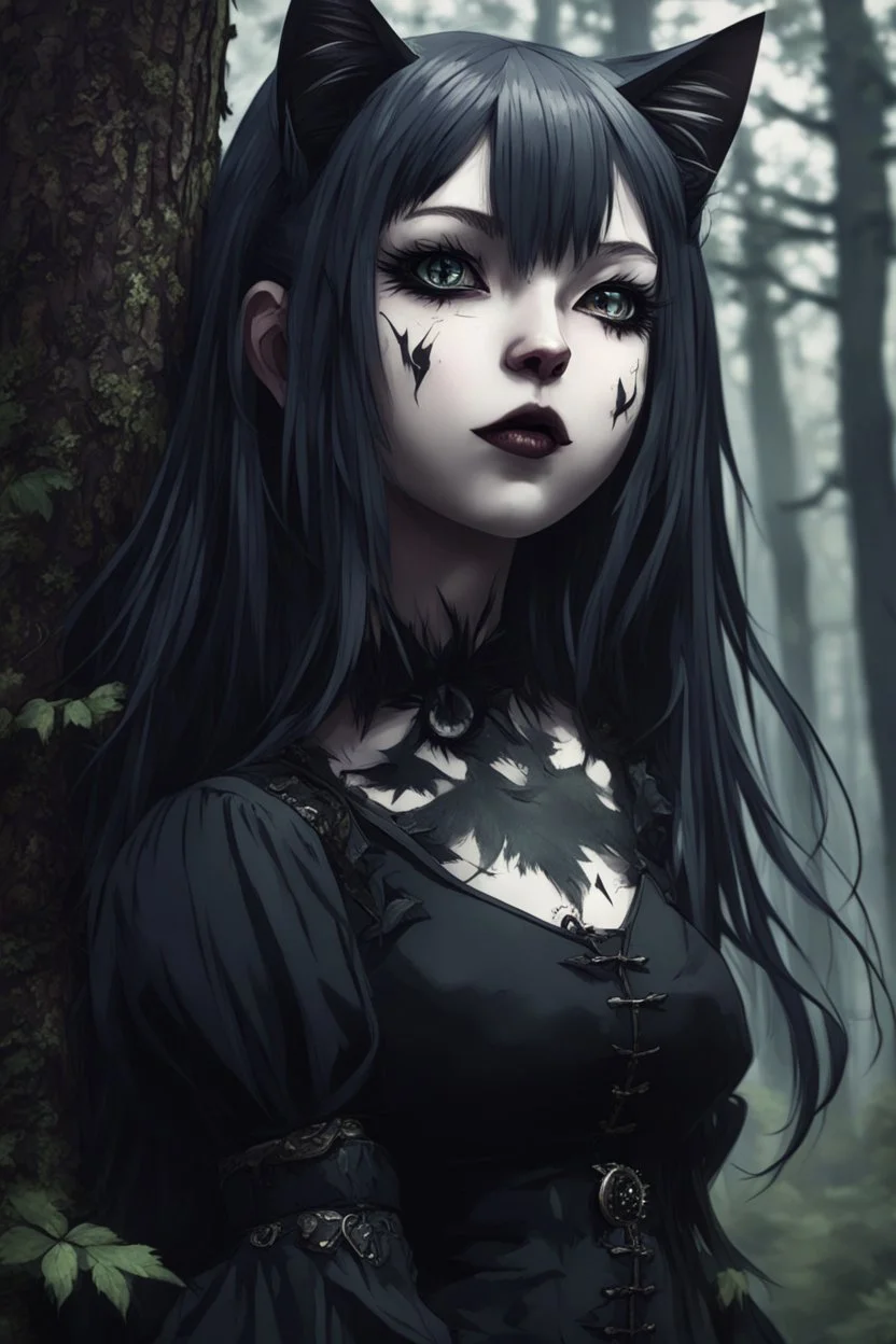 CAT GIRL, goth, SOULLESS, forest, nature, anime