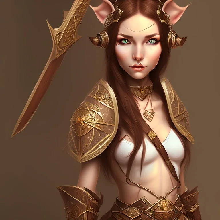 dungeons and dragons female elf druid, brown hair, brown eyes, full body, realistic face