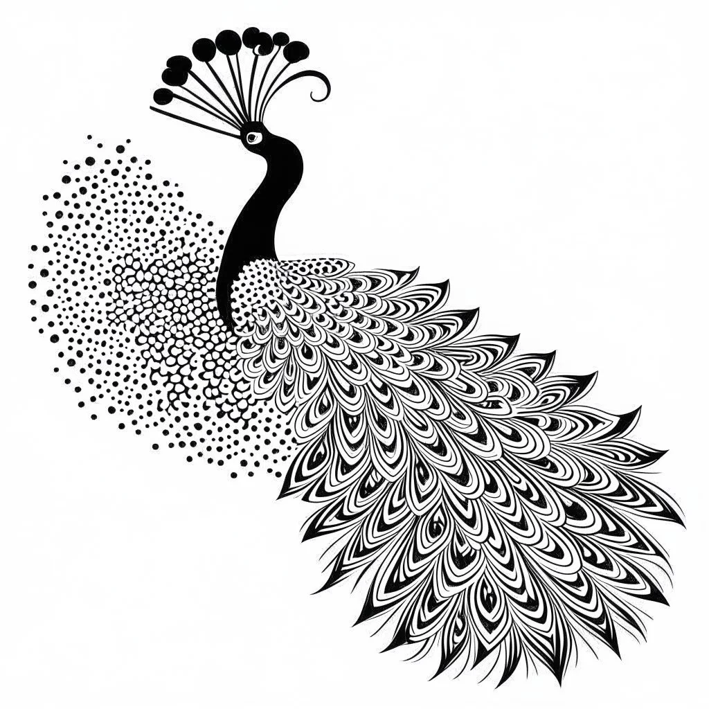 white, A peacock in flight, emphasizing its wingspan.., vector, white background, outline, with images neatly contained within the background, just black and white color, full body, no color.