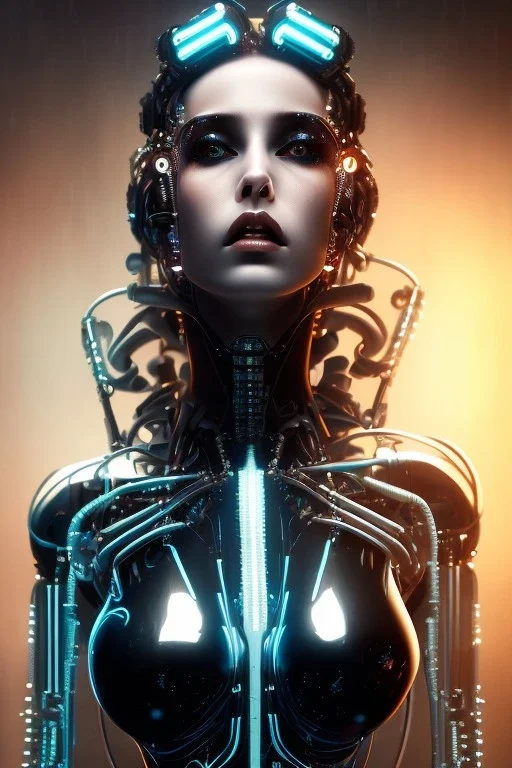 cyberpunk, black latex body, women, body portrai, big boobs, highlight eyes perfect, skin, tron, cyborg, perfekt sexy, real, dream, hr giger