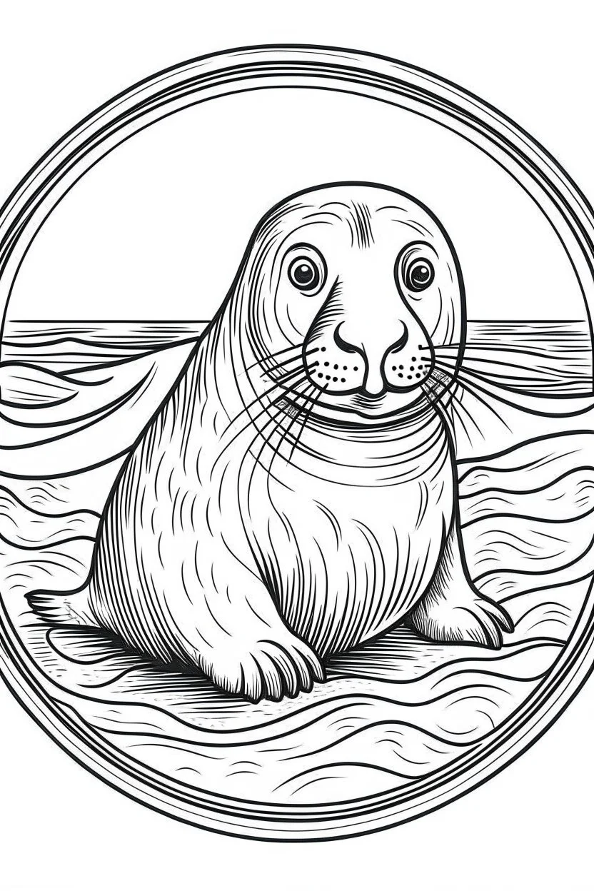 a seal, perfectly adapted to the harsh Antarctic climate, clean line art, monochrome, for kids coloring book, white background