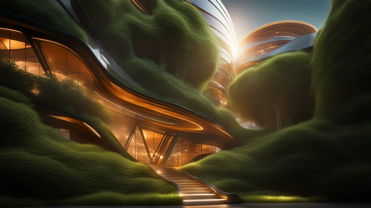 3D-rendered architectural prize-winning futuristic building, superb artistic shapes, imaginative, scientific, avant-garde, innovative, new materials, friendly, beautiful, black background, octane render, 8k post-production, artstation: award-winning: atmospheric: commanding: clarity: 16k: ultra quality: striking: brilliance: stunning colors: amazing depth; lens: f/16, 28mm