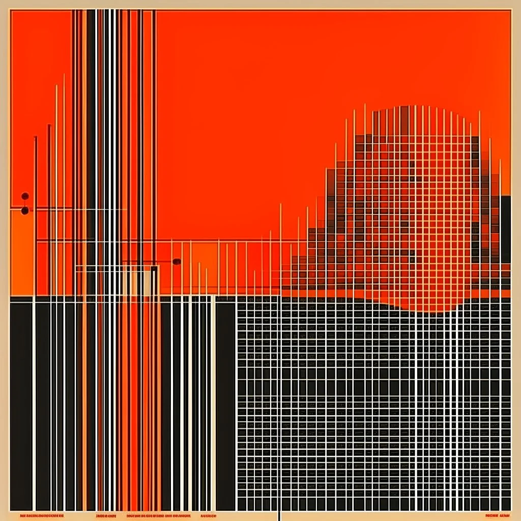 diffused temp warming chart conspiracies, abstract art, offset orange pinpoint clusters, by Kandinsky and Victor Pasmore and Gabriel Pacheco, silkscreened mind-bending art, asymmetric, cigarette burns, violent orange and black color scheme, Braile geometries