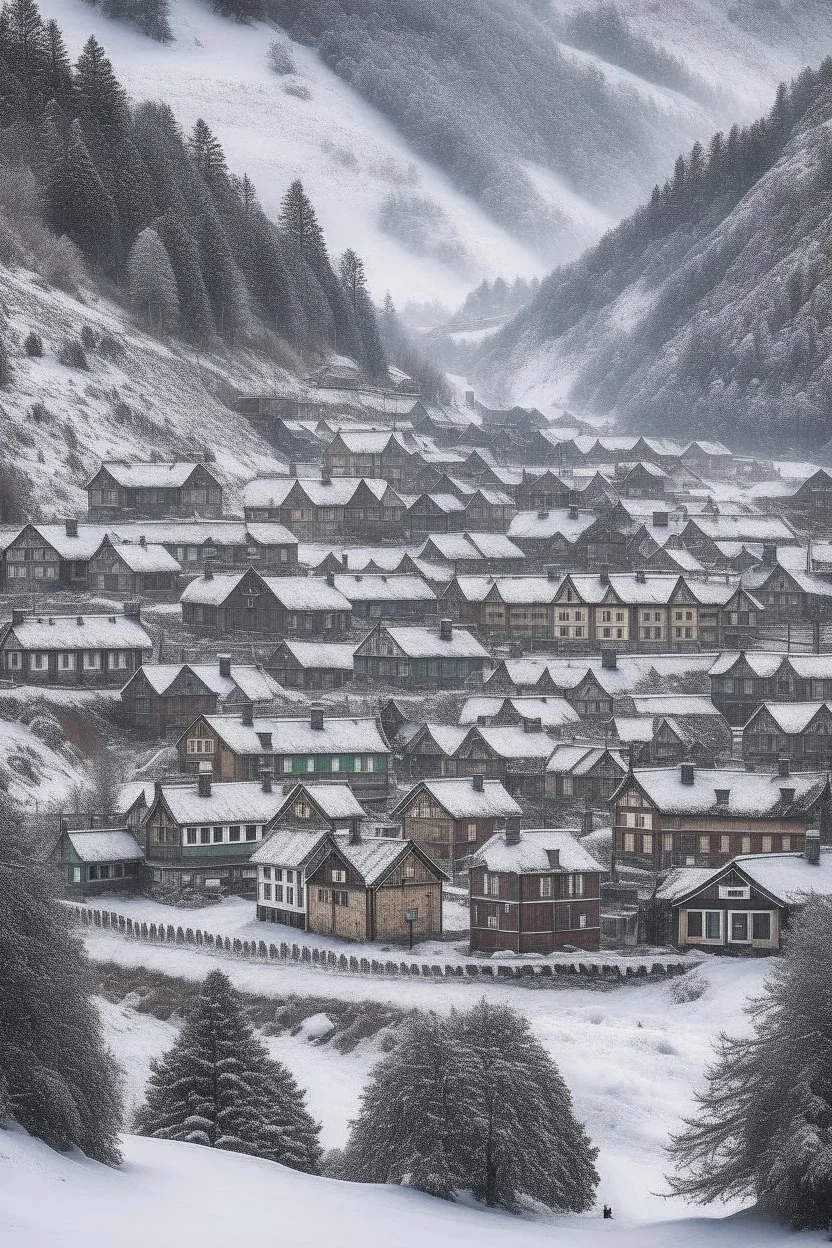 a little village at the bottom of a icy mountain