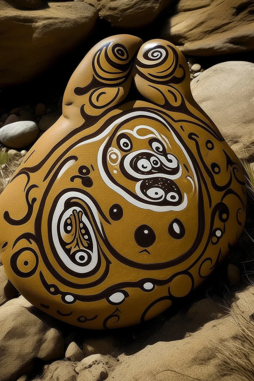 A brown poison elemental parasite queen designed in native American petroglyphs painted by Frank Wilson