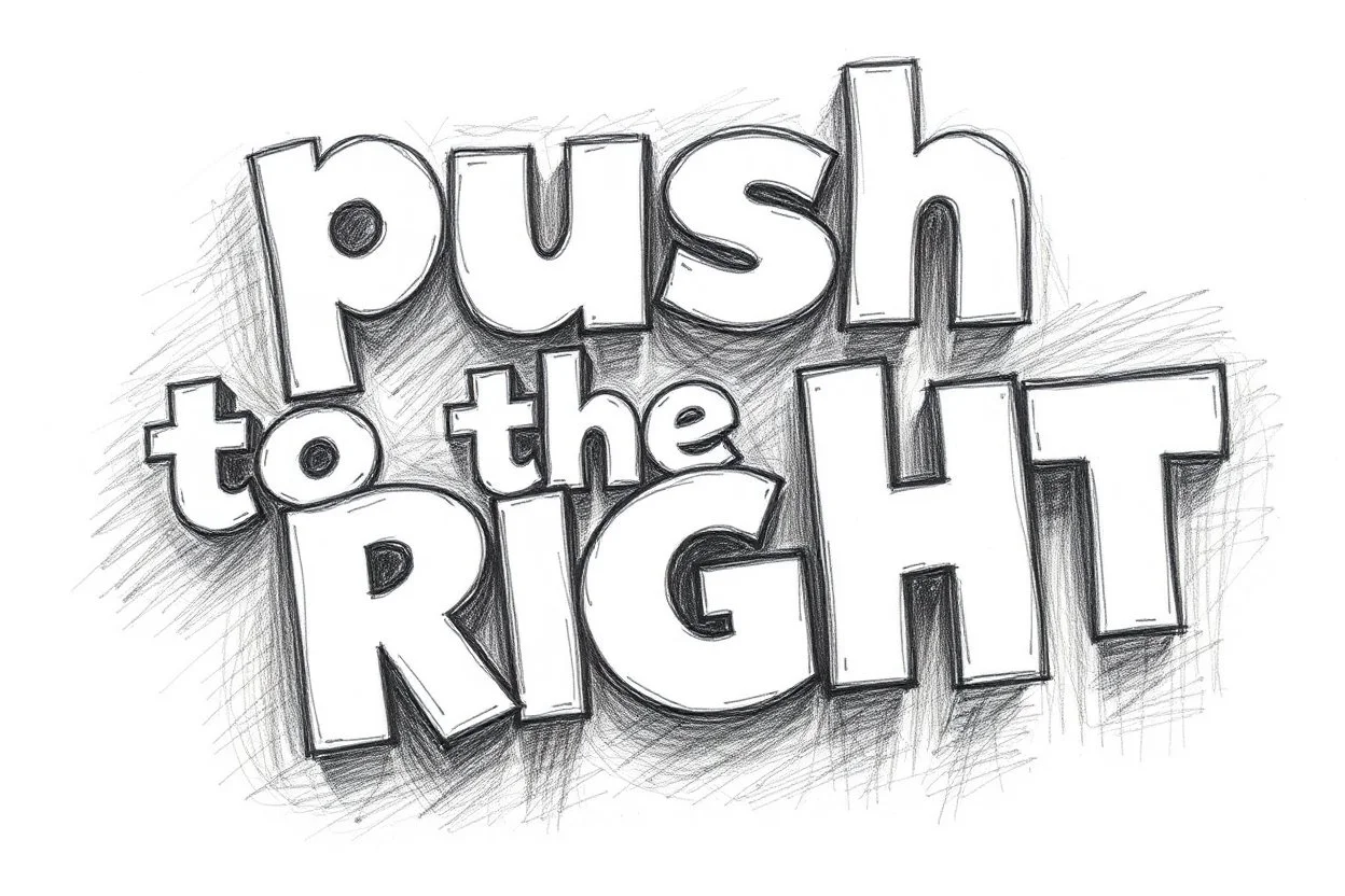 the word "push it to the right" in lead pencil style, very expressive