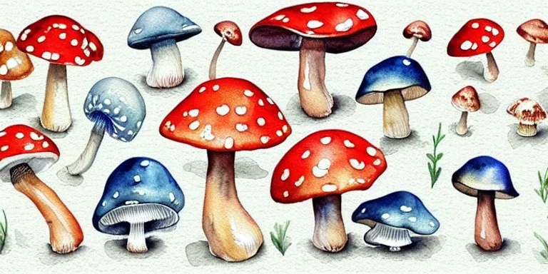 exquisite whimsical mushroom watercolor, delicate mushroom, cute, adorable, linen backdrop, warm colors