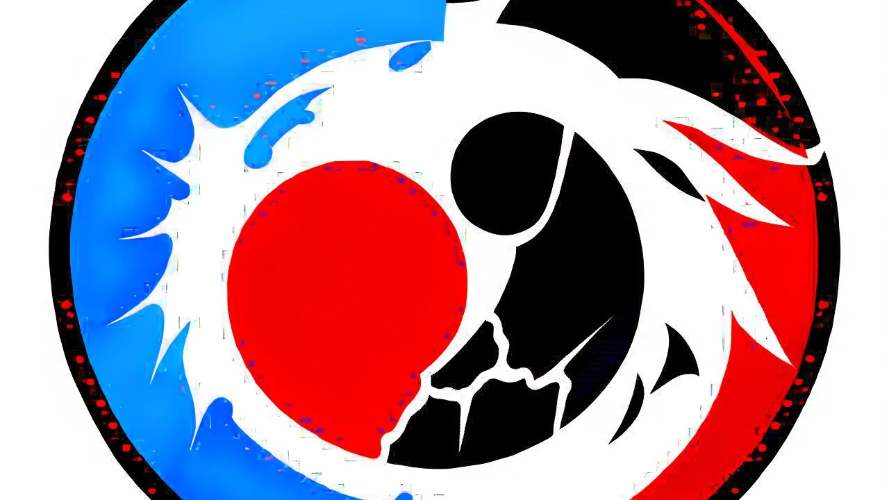 A blue and white breath symbol, with a red ice symbol, inside a black circle.