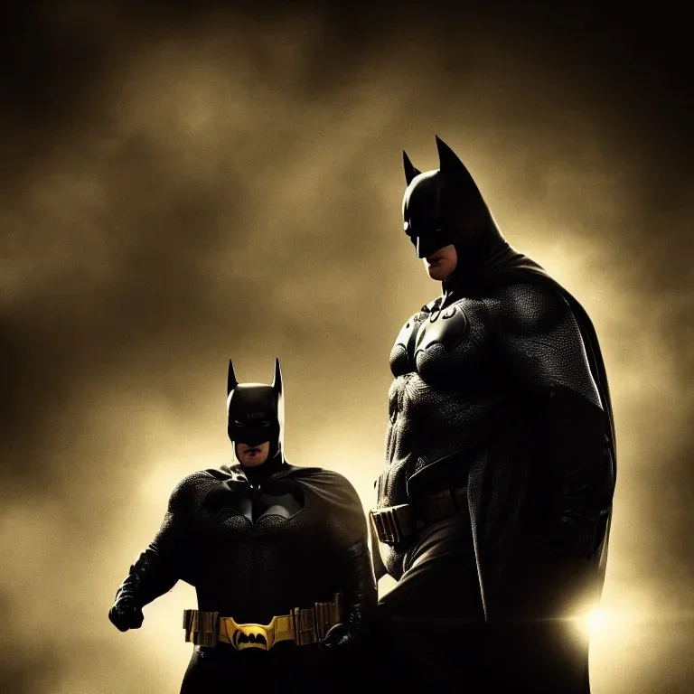 Fat Batman, dramatic light, close up, smoky background, high detail, cinematic, vignette