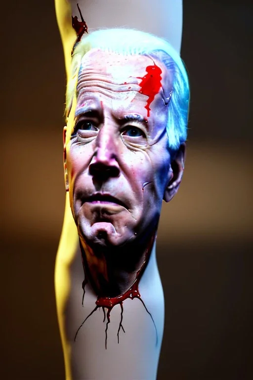 realistic image, joe biden zombie, arm cut and bleeding, amputated leg, night, walking with a limp, waist up view, dark ambient, highly detailed, sky background, concept art, unreal engine 5, god rays, ray tracing, RTX, lumen lighting, ultra detail, volumetric lighting, 3d, finely drawn, high definition, high resolution.