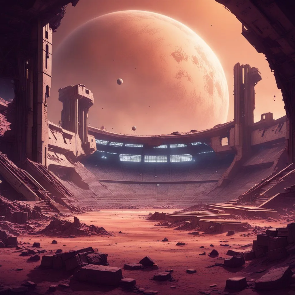 The ruins of a stadium on a distant planet