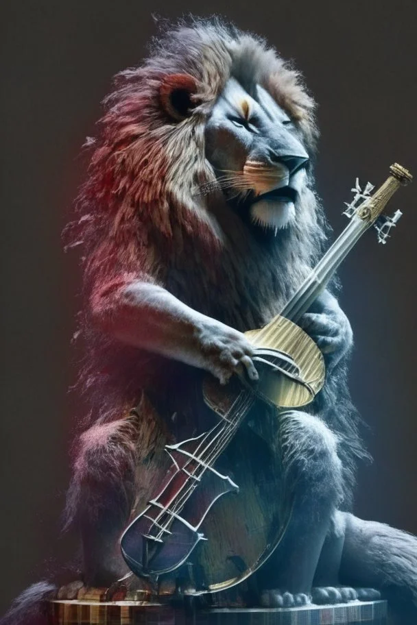 Lion with musical instruments