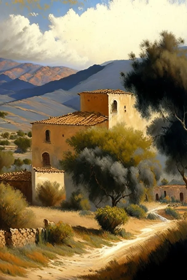 Spanish landscape painting, detailed