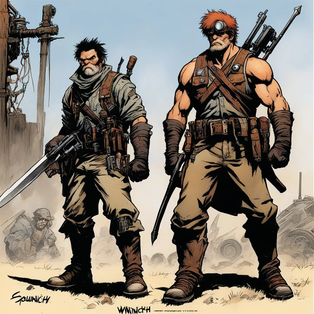 [squinch] ready to fight with post apocalyptic weapons: dusty and rusty [comic book art by Sam Keith and Bernie Wrightson]