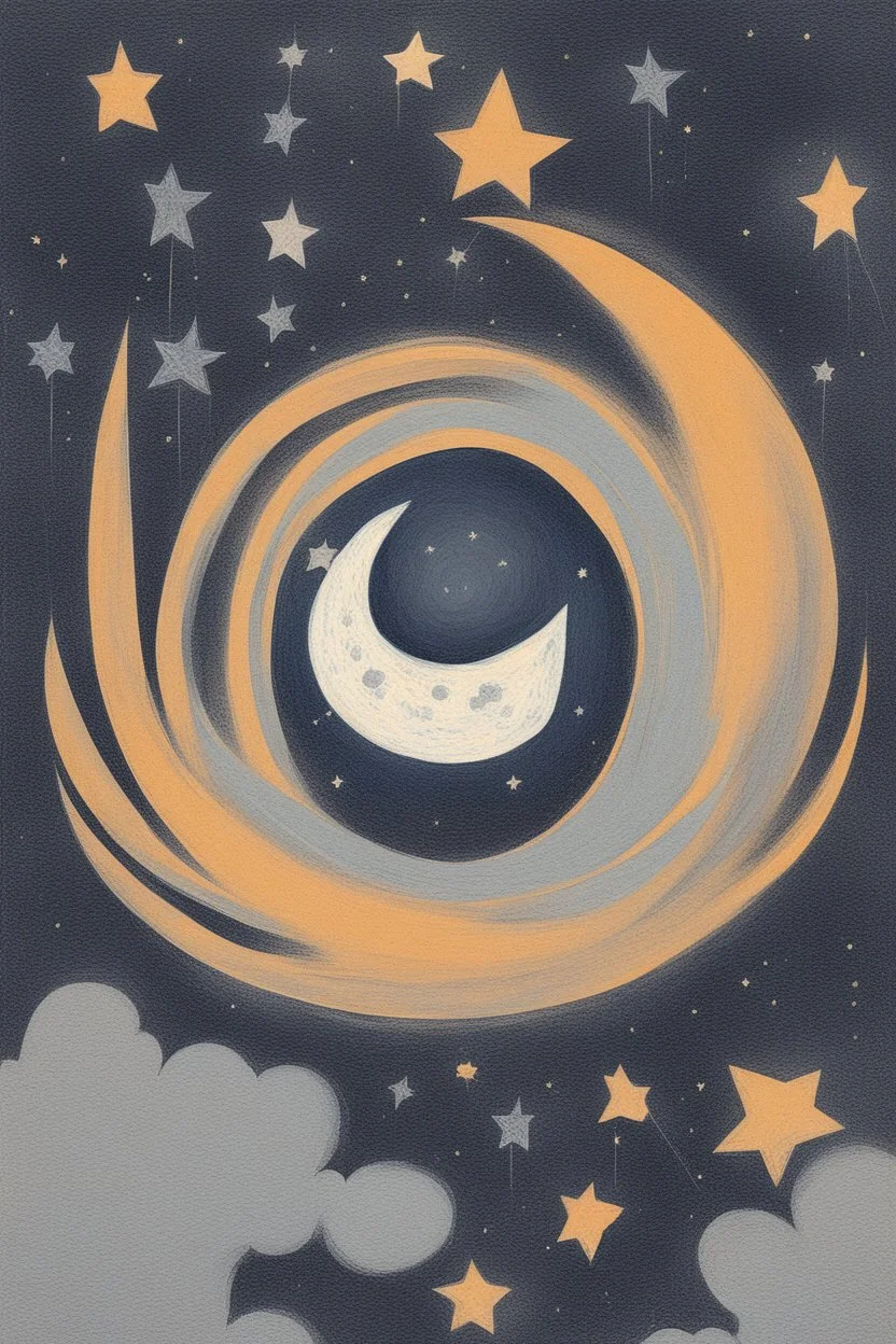 Abstract drawing of the moon and stars