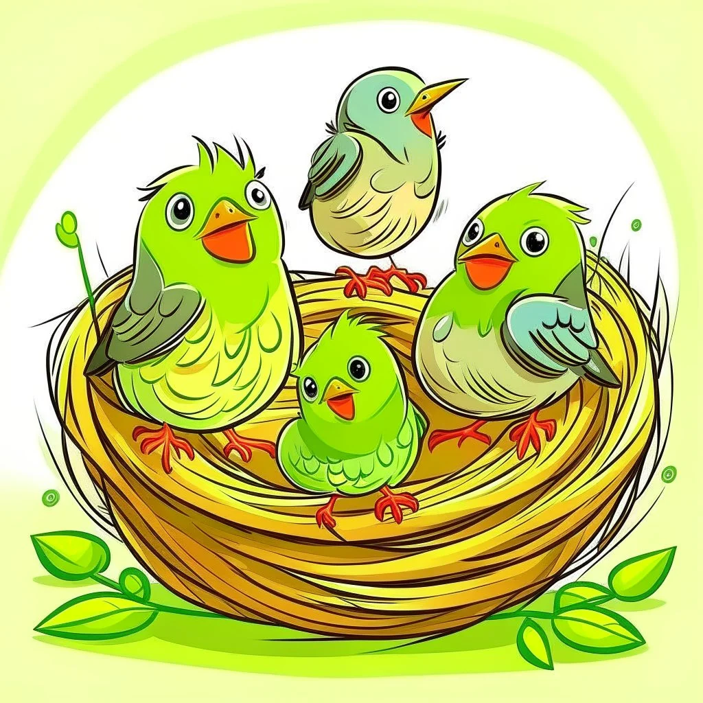 little birds in nest cartoon