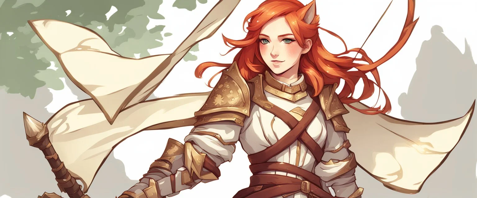 Teenaged Female Red haired kitsune paladin/bard