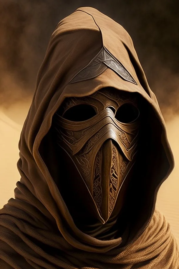 wizard mask light brown hood desert armor smoke knight scimitar