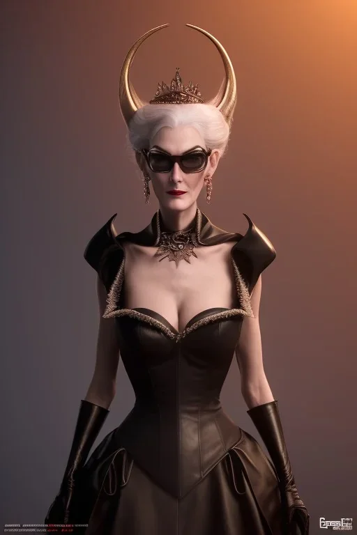 Carmen Dell`orifice as evil queen in black leather, leather, busty, cleavage, angry, stern look. character design by cory loftis, fenghua zhong, ryohei hase, ismail inceoglu and ruan jia. unreal engine 5, artistic lighting, highly detailed, photorealistic, fantasy