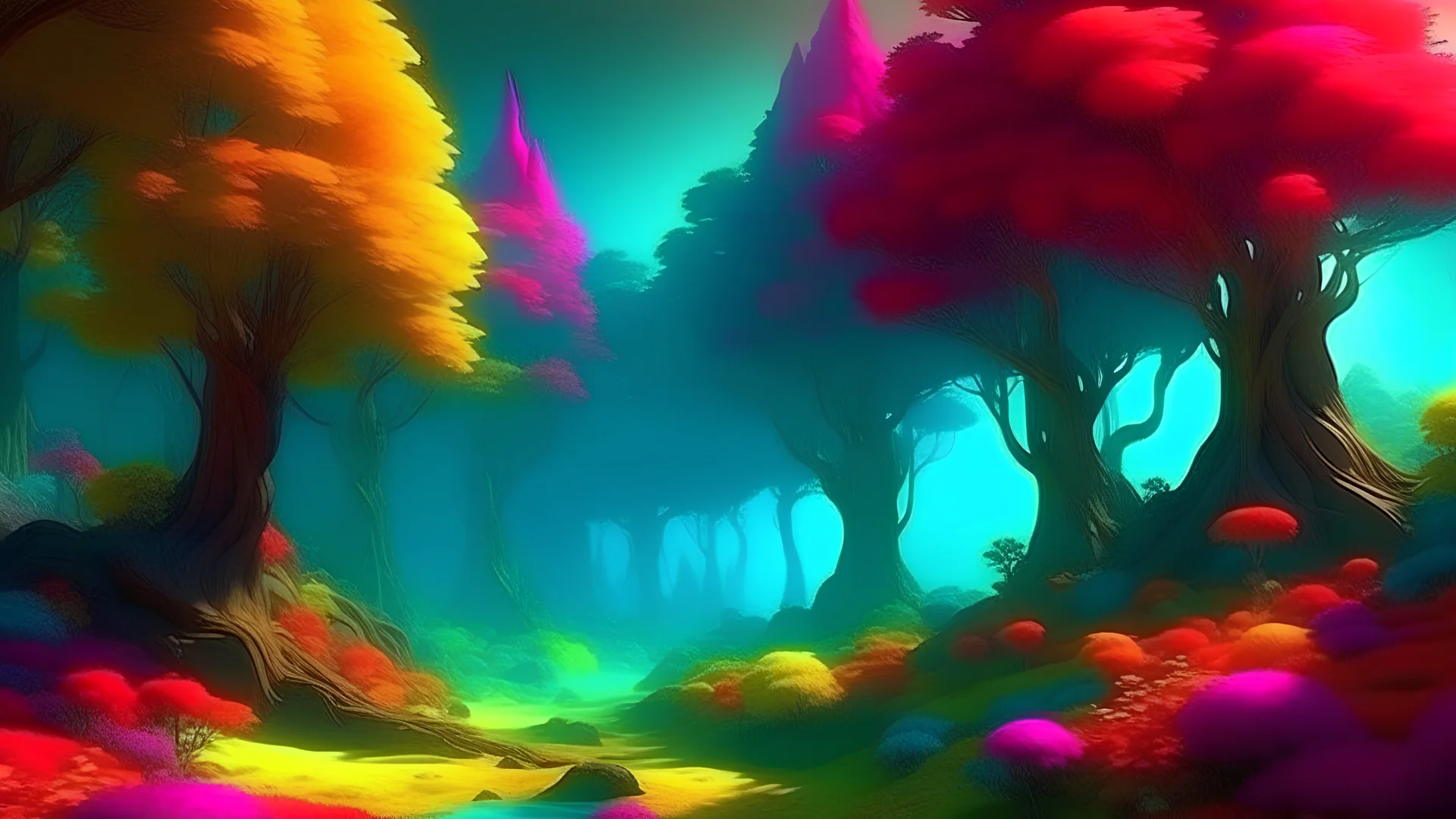 FANTASY FOREST LANDSCAPE ANIMATED WITH MORE COLORS