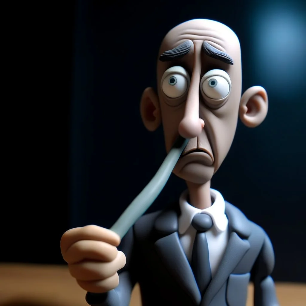 Hold the spoon with your left hand,What if get the flavor,pixar style ,holding reflection,made-of-clay,(Medium close-up:1.2), rene magritte,style of rene magritte, BREAK,Tim Burton Style